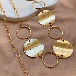 CINTO CORRENTE ARGOLAS E MEDALHAS REDONDAS METAL DOURADO BIJU