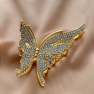 PRESILHA UNITÁRIA BORBOLETA STRASS DOURADO BIJU