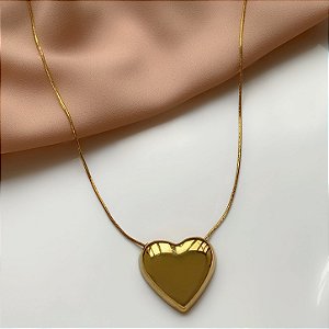 COLAR PINGENTE CORAÇÃO G LISO DOURADO AÇO 316L⭐️