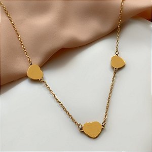 COLAR TRÊS CORAÇÕES LISOS DOURADO AÇO 316L⭐️