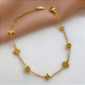PULSEIRA DELICADA MINI TREVOS DOURADO AÇO 316L⭐️