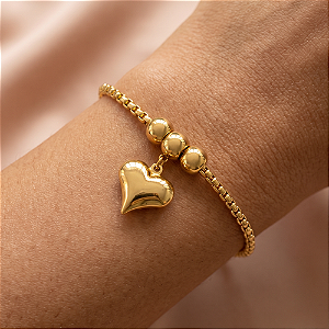 PULSEIRA CORRENTE VENEZIANA GROSSA PINGENTE CORAÇÃO DOURADO AÇO 316L⭐️