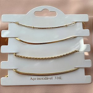 KIT 4 PULSEIRAS CORRENTES DIVERSAS SOFIA DOURADO AÇO 316L⭐️