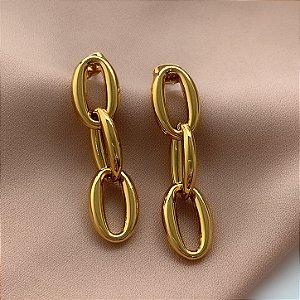 BRINCO ELOS OVAIS PENDURADAS DOURADO AÇO 316L⭐️
