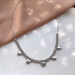 COLAR FIO DE ZIRCÔNIA DE MINI CORAÇÕES AÇO 316L⭐️