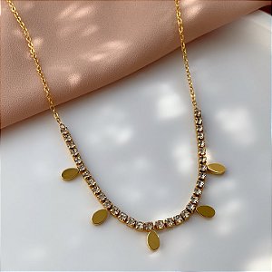 COLAR FIO DE ZIRCÔNIA DE MINI GOTINHAS DOURADO AÇO 316L⭐️
