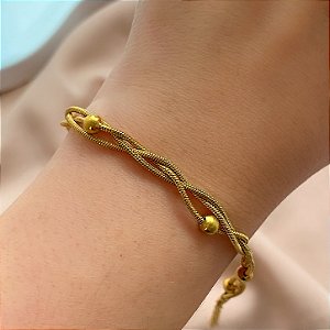 PULSEIRA FIO TRANÇADO COM BOLINHAS DOURADO AÇO 316L⭐️