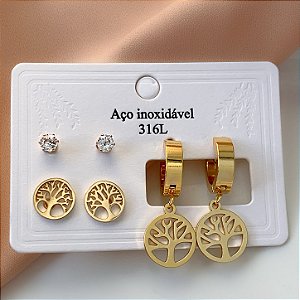 BRINCO KIT ÁRVORE DA VIDA DOURADO AÇO 316L⭐️
