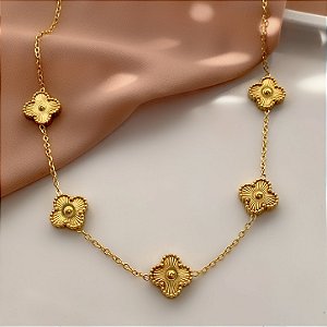 COLAR FLORES TEXTURIZADAS DOURADO AÇO 316L⭐️