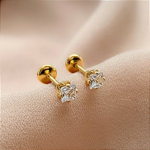 BRINCO ZIRCÔNIA QUADRADA MINI TARRAXA BABY FOLHEADO A OURO 18K⭐