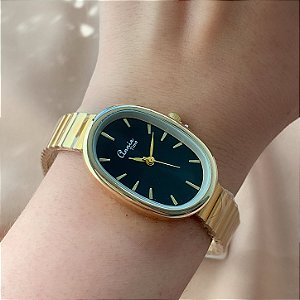 RELÓGIO MINIMALISTA OVAL DOURADO AÇO 316L⭐️