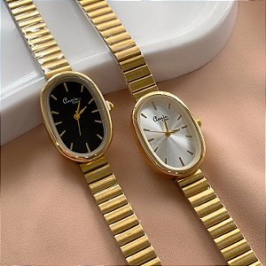 RELÓGIO MINIMALISTA OVAL DOURADO AÇO 316L⭐️