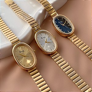 RELÓGIO MINIMALISTA OVAL DOURADO AÇO 316L⭐️