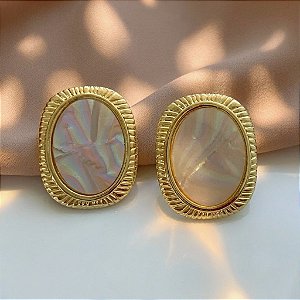 BRINCO RETANGULAR BORDA TEXTURIZADA MADREPÉROLA DOURADO AÇO 316L⭐️