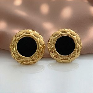 BRINCO REDONDO BORDA TEXTURIZADA MADREPÉROLA DOURADO AÇO 316L⭐️