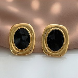 BRINCO RETANGULAR BORDA LISA MADREPÉROLA DOURADO AÇO 316L⭐️