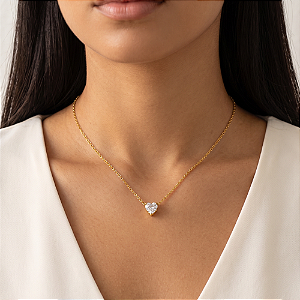 COLAR CORAÇÃO EM ZIRCÔNIA DOURADO AÇO 316L⭐️