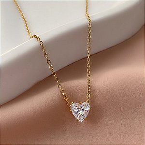 COLAR CORAÇÃO EM ZIRCÔNIA DOURADO AÇO 316L⭐️