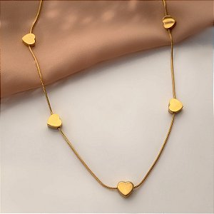 COLAR MINI CORAÇÕES LISOS DOURADO AÇO 316L⭐️