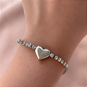 PULSEIRA RIVIERA PINGENTE CORAÇÃO LISO AÇO 316L⭐️