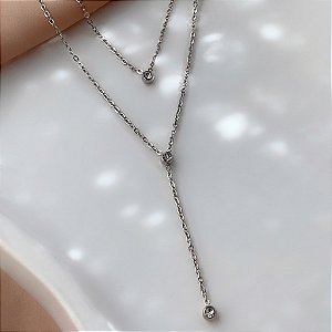 COLAR GRAVATINHA DUPLO BOLINHAS ZIRCÔNIAS AÇO 316L⭐️