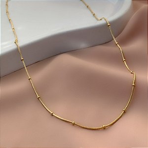 COLAR LONGO CORRENTE RABO DE RATO FINA COM MINI BOLINHAS DOURADO AÇO 316L⭐️
