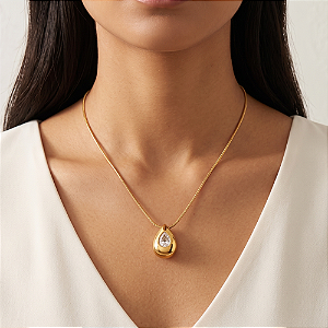 COLAR PINGENTE GOTA COM PEDRA DE ZIRCÔNIA DOURADO AÇO 316L⭐️