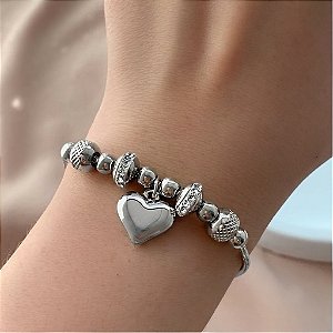 PULSEIRA ESTILO PANDORA CORAÇÃO BOLEADO E ZIRCÔNIA AÇO 316L⭐️
