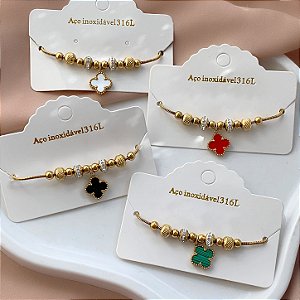 PULSEIRA ESTILO PANDORA TREVO RESINADO E ZIRCÔNIA DOURADO AÇO 316L⭐️