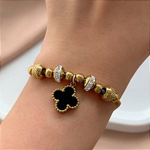 PULSEIRA ESTILO PANDORA TREVO RESINADO E ZIRCÔNIA DOURADO AÇO 316L⭐️