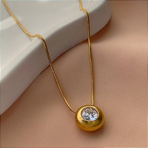 COLAR PINGENTE REDONDO COM PEDRA DE ZIRCÔNIA DOURADO AÇO 316L⭐️