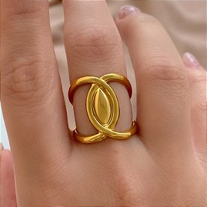 ANEL REGULÁVEL ENTRELAÇO DOURADO AÇO 316L⭐️