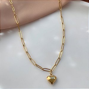 COLAR CORRENTE CARTIER PINGENTE CORAÇÃO BOLEADO DOURADO AÇO 316L⭐️
