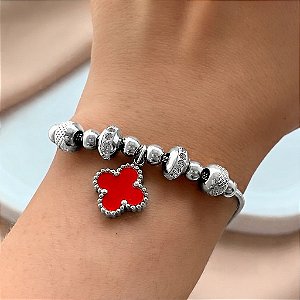 PULSEIRA ESTILO PANDORA TREVO RESINADO E ZIRCÔNIA AÇO 316L⭐️