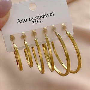 BRINCO KIT ARGOLAS FIO QUADRADO DOURADO AÇO 316L⭐️