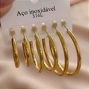 BRINCO KIT ARGOLAS FIO BOLEADAS GROSSA DOURADO AÇO 316L⭐️