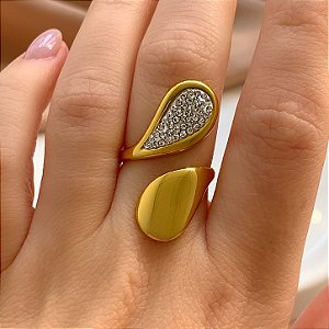 ANEL REGULÁVEL GOTAS OPOSTAS COM ZIRCÔNIA DOURADO AÇO 316L⭐️