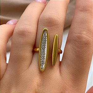 ANEL REGULÁVEL CANOA COM ZIRCÔNIA DOURADO AÇO 316L⭐️