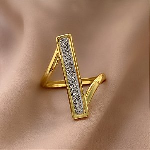 ANEL REGULÁVEL PALITO COM ZIRCÔNIA DOURADO AÇO 316L⭐️