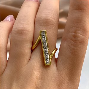 ANEL REGULÁVEL PALITO COM ZIRCÔNIA DOURADO AÇO 316L⭐️