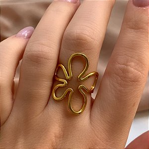 ANEL REGULÁVEL FLOR VAZADA DOURADO AÇO 316L⭐️