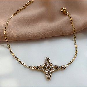 PULSEIRA PINGENTE TREVO ESTILIZADO DOURADO AÇO 316L⭐️