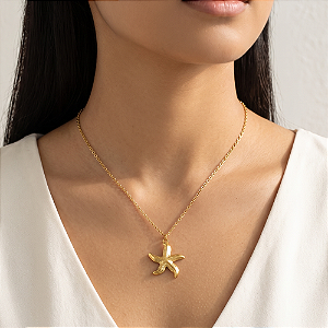 COLAR PINGENTE ESTRELA DO MAR DOURADO AÇO 316L⭐️