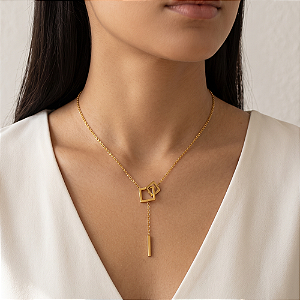 COLAR ESTILO GRAVATINHA QUADRADINHOS DOURADO AÇO 316L⭐️