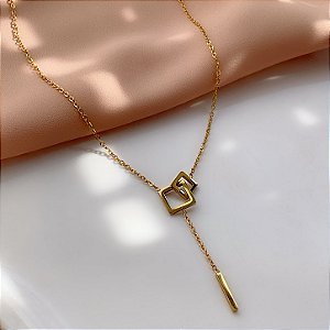 COLAR ESTILO GRAVATINHA QUADRADINHOS DOURADO AÇO 316L⭐️