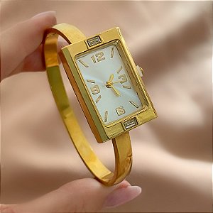 BRACELETE RELÓGIO RETANGULAR MINIMALISTA DOURADO AÇO 316L⭐️