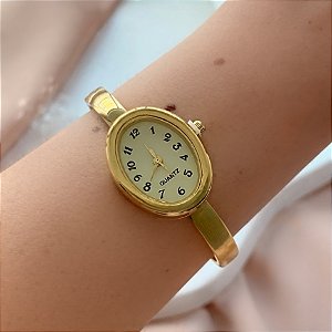BRACELETE RELÓGIO OVAL MINIMALISTA DOURADO AÇO 316L⭐️