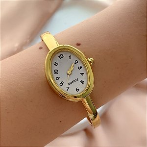 BRACELETE RELÓGIO OVAL MINIMALISTA DOURADO AÇO 316L⭐️