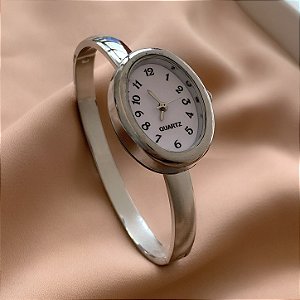 BRACELETE RELÓGIO OVAL MINIMALISTA PRATEADO AÇO 316L⭐️