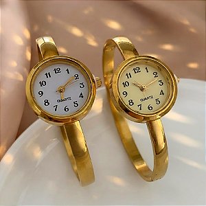 BRACELETE RELÓGIO REDONDO VINTAGE DOURADO AÇO 316L⭐️